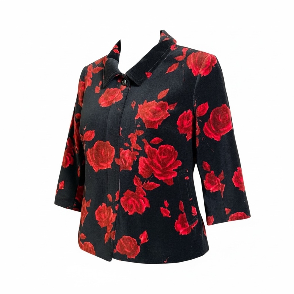 Talbots Black & Red Rose Floral Velvet Blazer Size 8